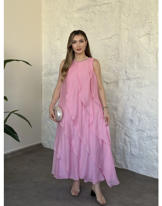 Luna katlı elbise pembe
