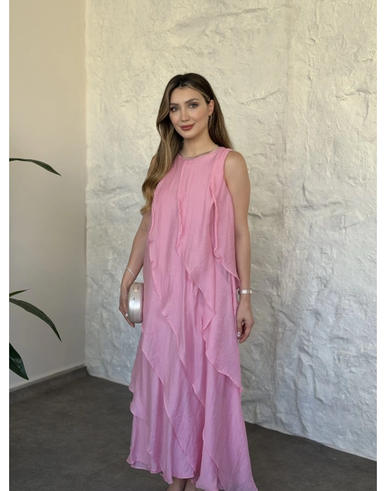 Luna katlı elbise pembe