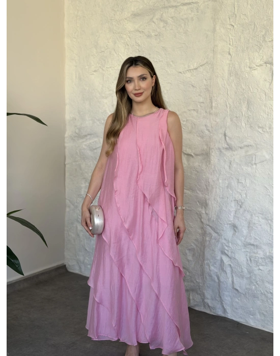 Luna katlı elbise pembe