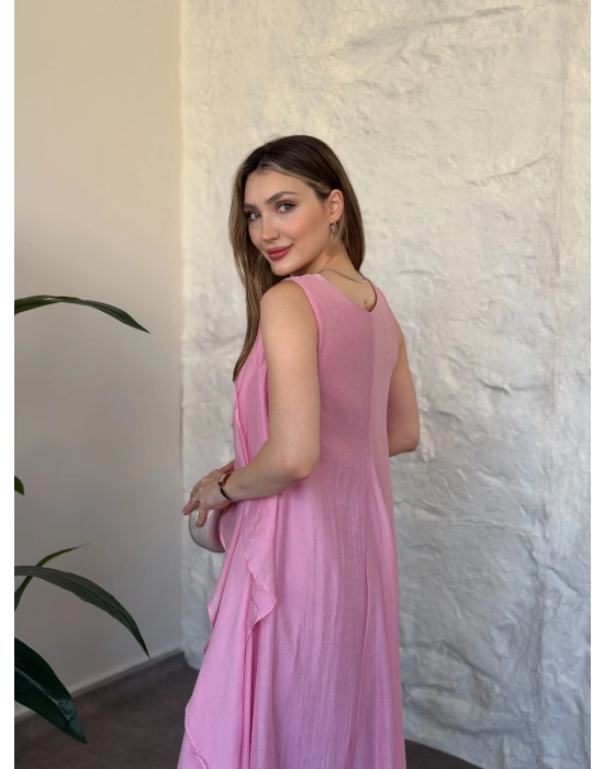 Luna katlı elbise pembe