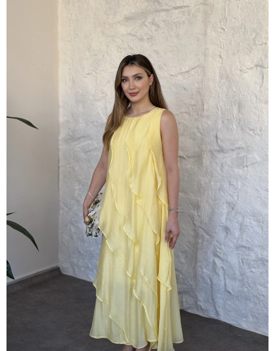Luna katlı elbise sarı