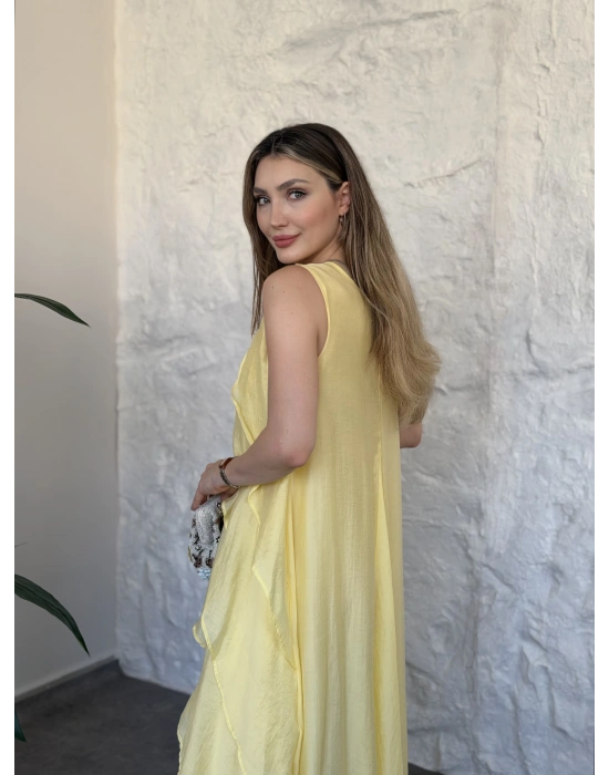 Luna katlı elbise sarı