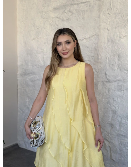 Luna katlı elbise sarı