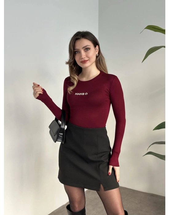 Mango desenli modal kumaş body bordo
