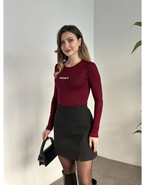 Mango desenli modal kumaş body bordo