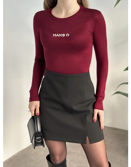 Mango desenli modal kumaş body bordo