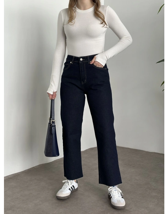 Marka etiketli boyfit jean koyu