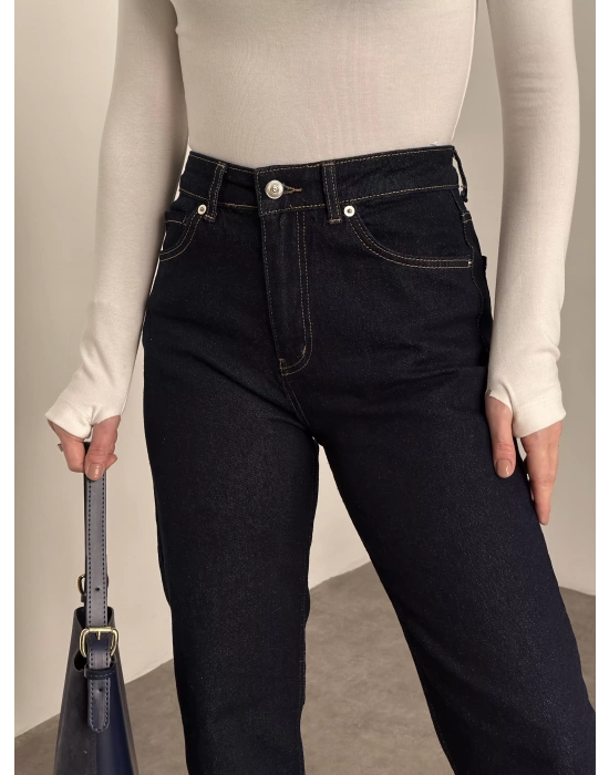 Marka etiketli boyfit jean koyu