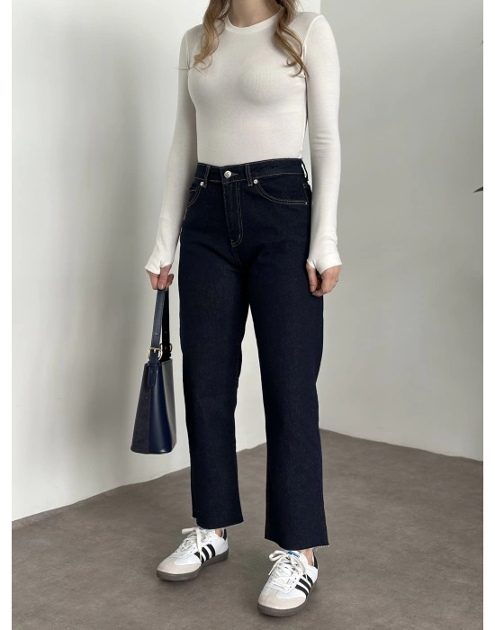 Marka etiketli boyfit jean koyu