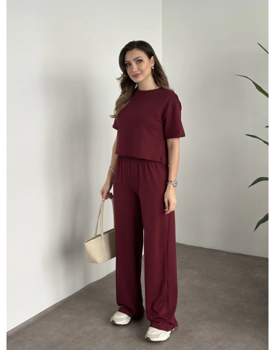 Marka etiketli modal iki iplik eşofman takımı bordo