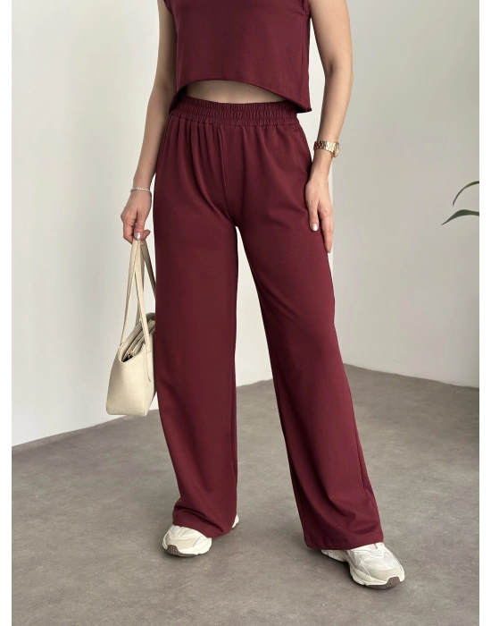 Marka etiketli sıfır kol eşofman takımı bordo