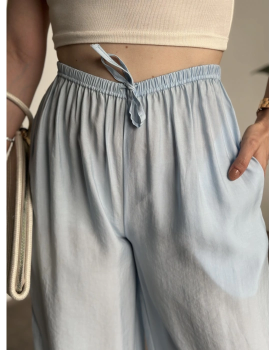 Marka etiketli tensel kumaş şalvar pantolon bebek mavisi