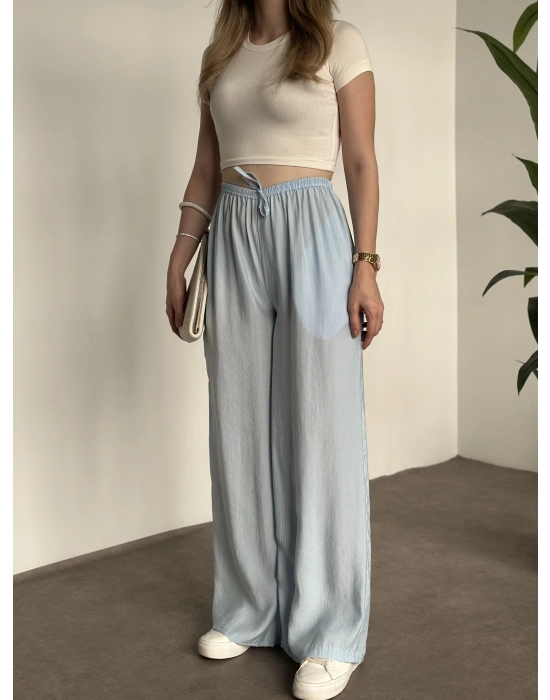 Marka etiketli tensel kumaş şalvar pantolon bebek mavisi