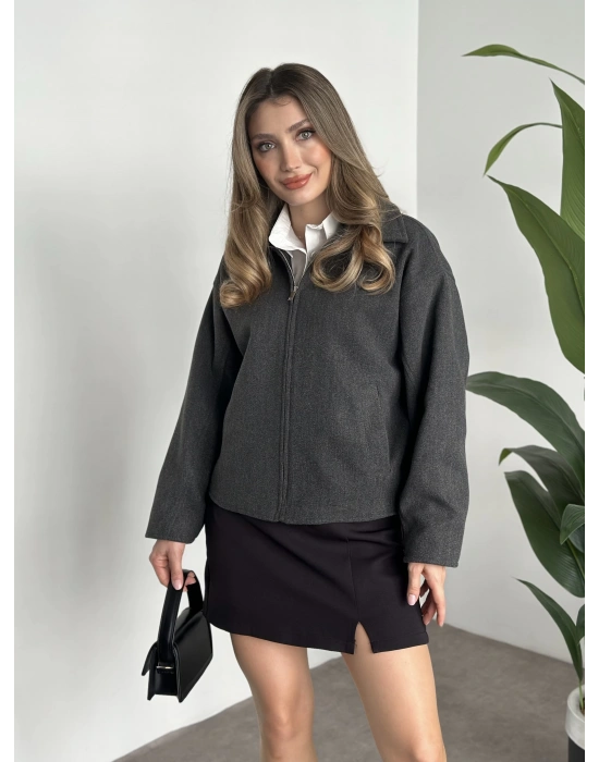 Marka model kısa astarlı kaşe ceket antrasit