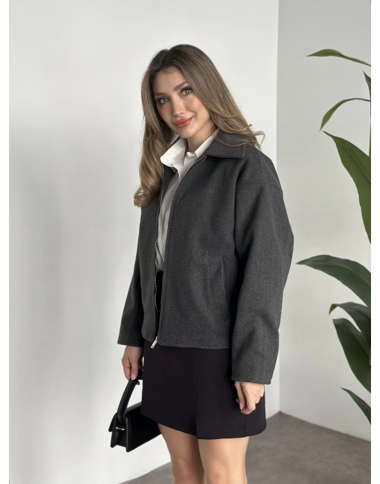 Marka model kısa astarlı kaşe ceket antrasit