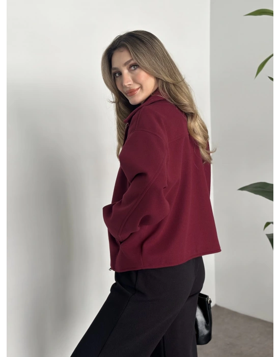Marka model kısa astarlı kaşe ceket bordo