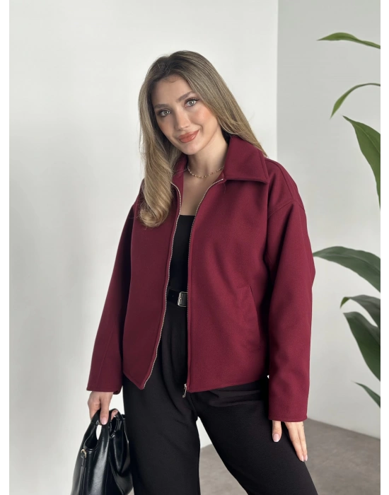 Marka model kısa astarlı kaşe ceket bordo