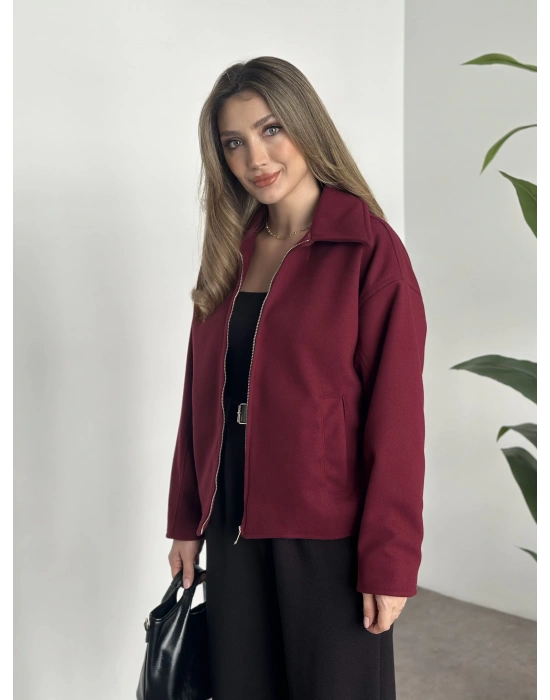 Marka model kısa astarlı kaşe ceket bordo
