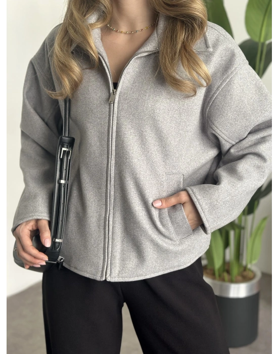 Marka model kısa astarlı kaşe ceket gri