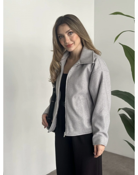 Marka model kısa astarlı kaşe ceket gri