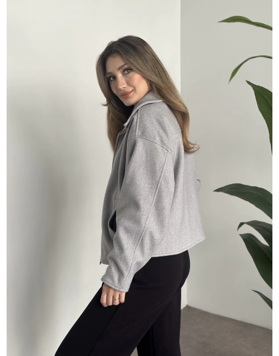 Marka model kısa astarlı kaşe ceket gri