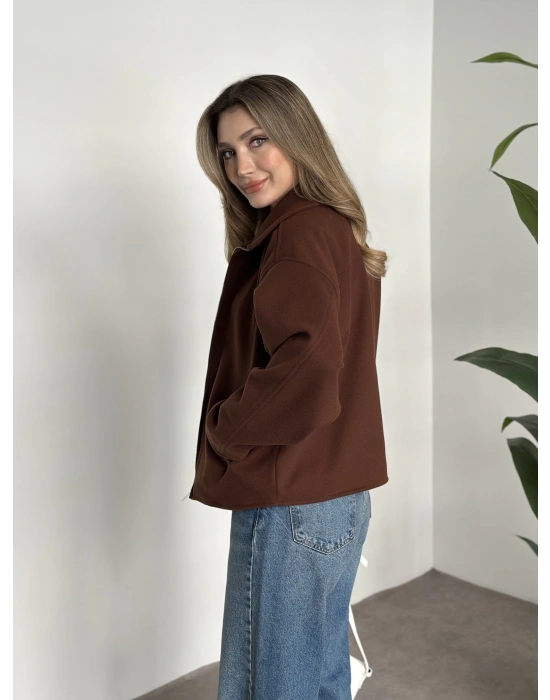 Marka model kısa astarlı kaşe ceket kahve
