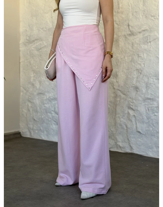 Marka model terni keten pantolon pembe