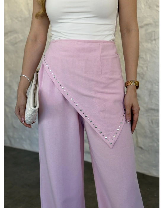 Marka model terni keten pantolon pembe