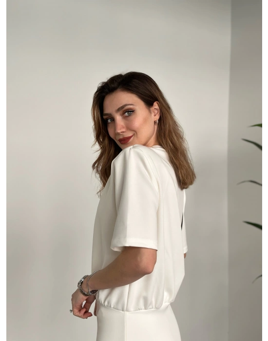 Marka Model Vatkalı İthal Sandy Kumaş Elbise Beyaz