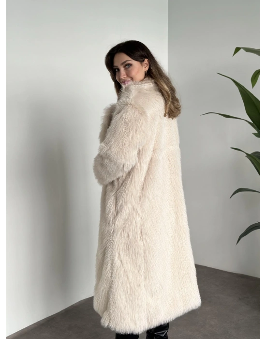 Maxi boy uzun lolita kürk kaban krem