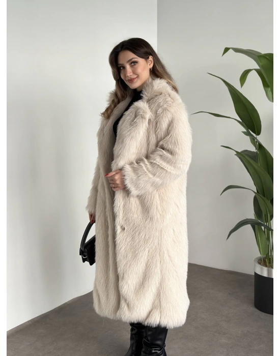Maxi boy uzun lolita kürk kaban krem