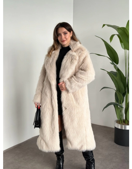 Maxi boy uzun lolita kürk kaban krem