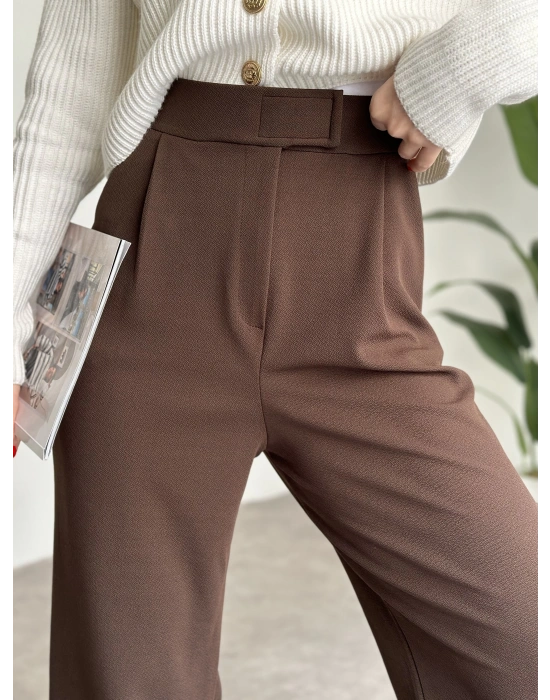 Meşhur Beli Cırt Cırtlı Bol Paça Pantolon Acı Kahve