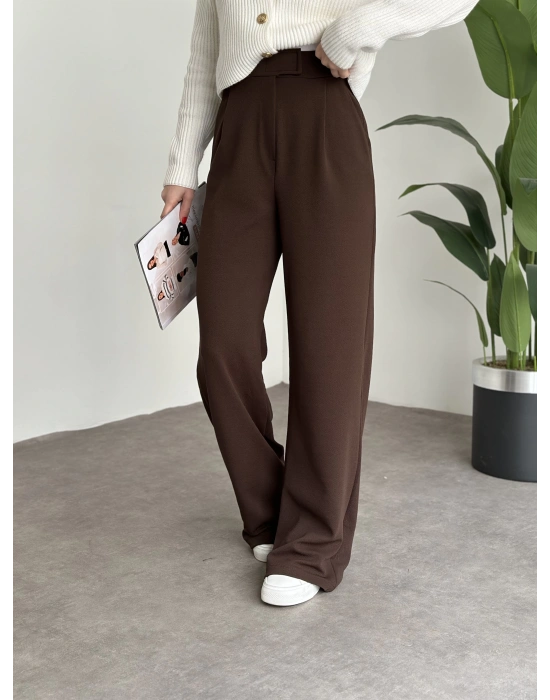 Meşhur Beli Cırt Cırtlı Bol Paça Pantolon Acı Kahve