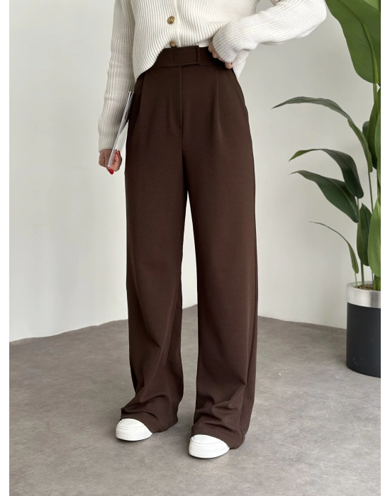 Meşhur Beli Cırt Cırtlı Bol Paça Pantolon Acı Kahve