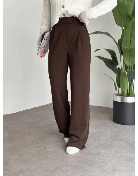 Meşhur Beli Cırt Cırtlı Bol Paça Pantolon Acı Kahve