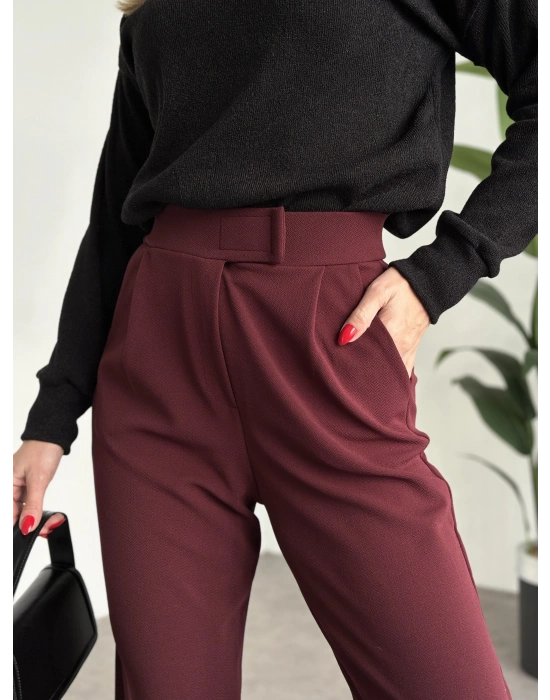 Meşhur Beli Cırt Cırtlı Bol Paça Pantolon bordo
