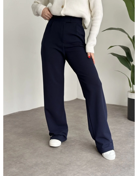 Meşhur Beli Cırt Cırtlı Bol Paça Pantolon Lacivert
