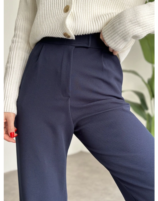 Meşhur Beli Cırt Cırtlı Bol Paça Pantolon Lacivert