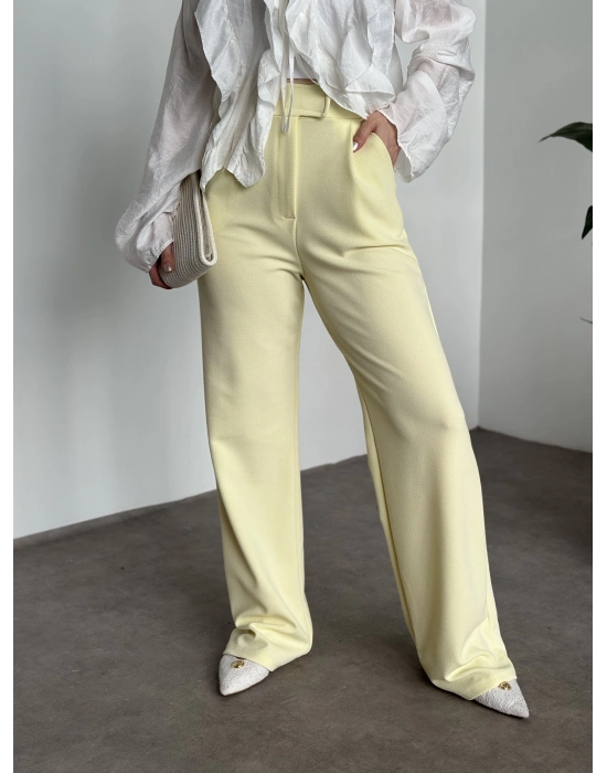 Meşhur Beli Cırt Cırtlı Bol Paça Pantolon sarı