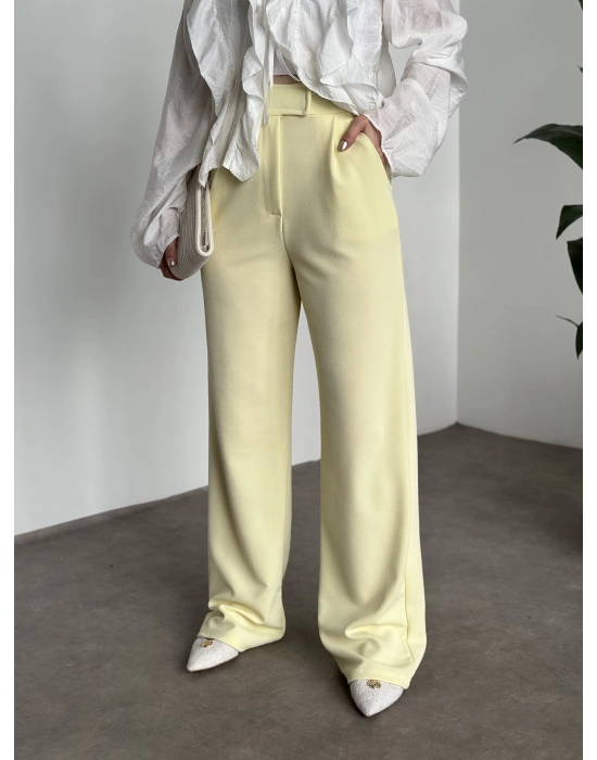 Meşhur Beli Cırt Cırtlı Bol Paça Pantolon sarı