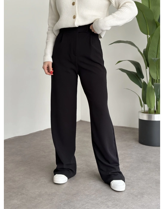 Meşhur Beli Cırt Cırtlı Bol Paça Pantolon Siyah