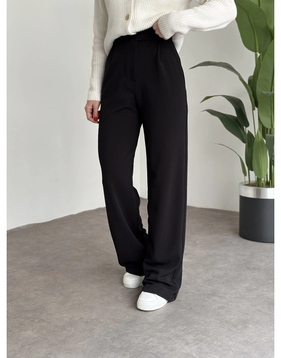 Meşhur Beli Cırt Cırtlı Bol Paça Pantolon Siyah