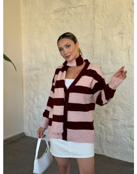 Mila çizgili hırka pembe