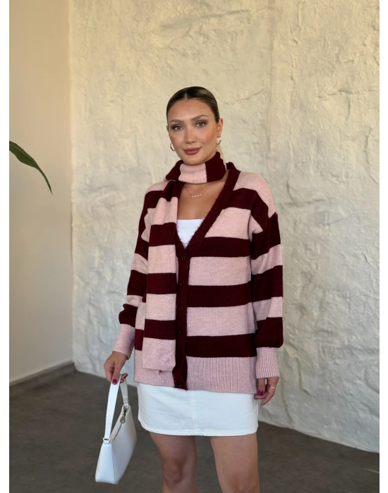 Mila çizgili hırka pembe