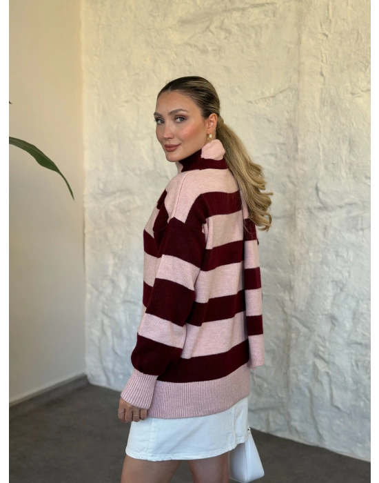 Mila çizgili hırka pembe
