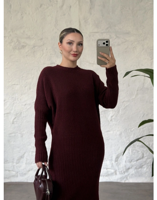 mira yumuşak doku triko elbise bordo