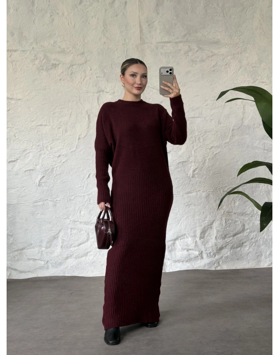mira yumuşak doku triko elbise bordo
