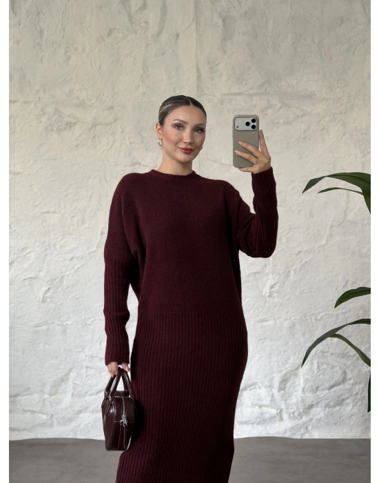 mira yumuşak doku triko elbise bordo