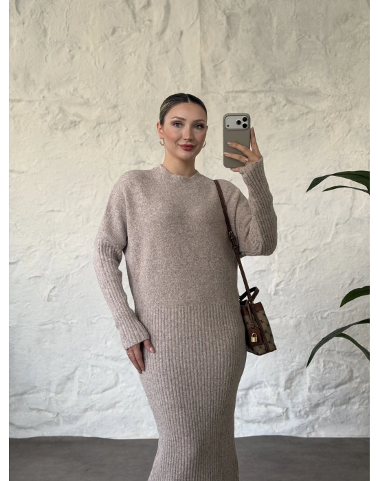 mira yumuşak doku triko elbise krem